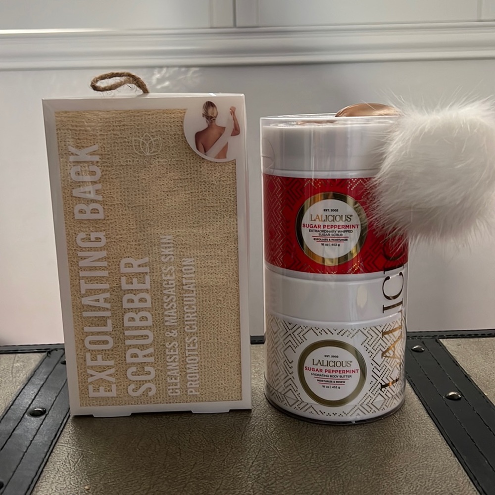 LALICIOUS SUGAR PEPPERMINT sugar scrub and body butter.